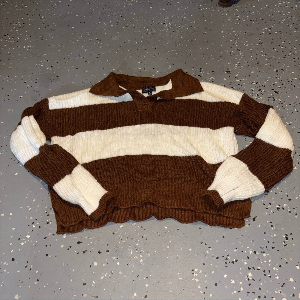 Major Label Brown & White Cropped Sweater